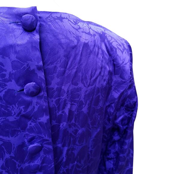 Vintage Flora Kung II New York Blue Floral Silk Dress Long Sleeve Back Zip Sz 8 - Picture 11 of 16